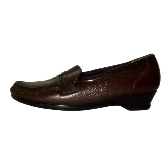 SAS Tri-Ad Comfort Shoes Womens 8.5N Oxblood Brown Leather Loafers Slip-On Heel - Picture 1 of 16